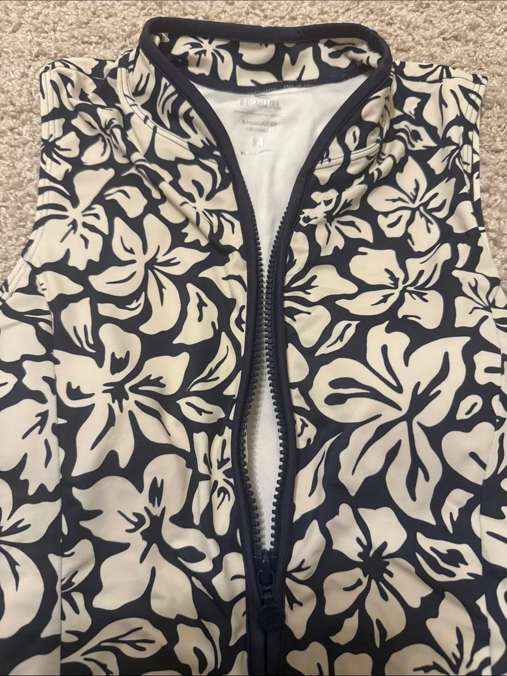 Rip Curl Black & Cream Floral Zip Front One-Piece Swimsuit